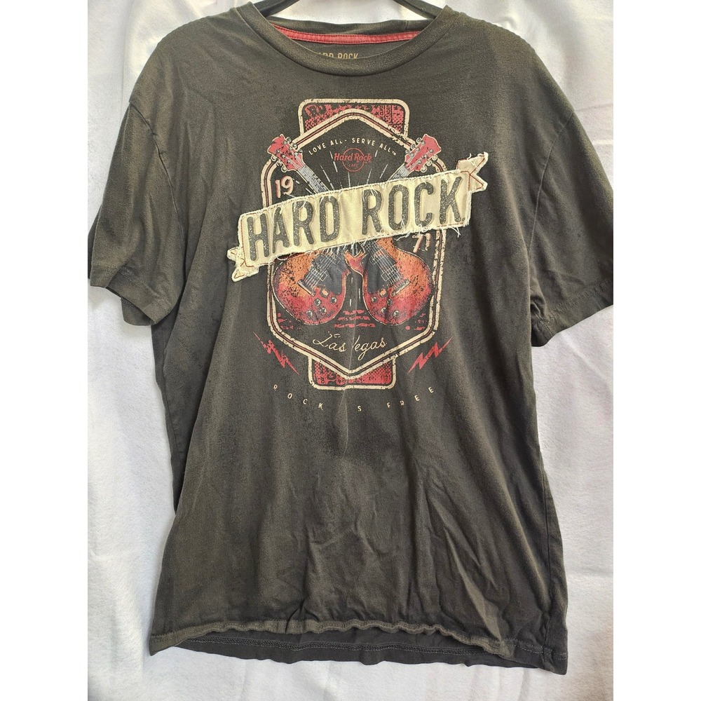 Hard Rock Cafe Las Vegas Guitar Graphic T-Shirt Mens Medium Gray Distressed Wash